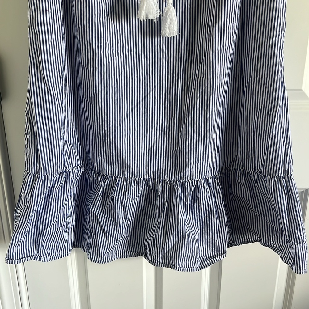 Sail to Sable Navy and White Striped Sleeveless Crochet-Trim Dress - Picture 6 of 11